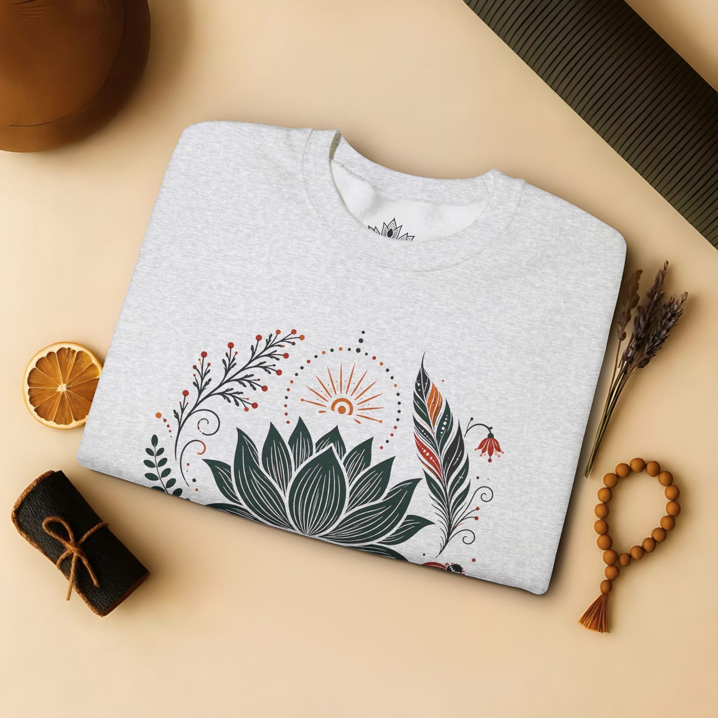 Boho Lotus & Feathers Sweatshirt