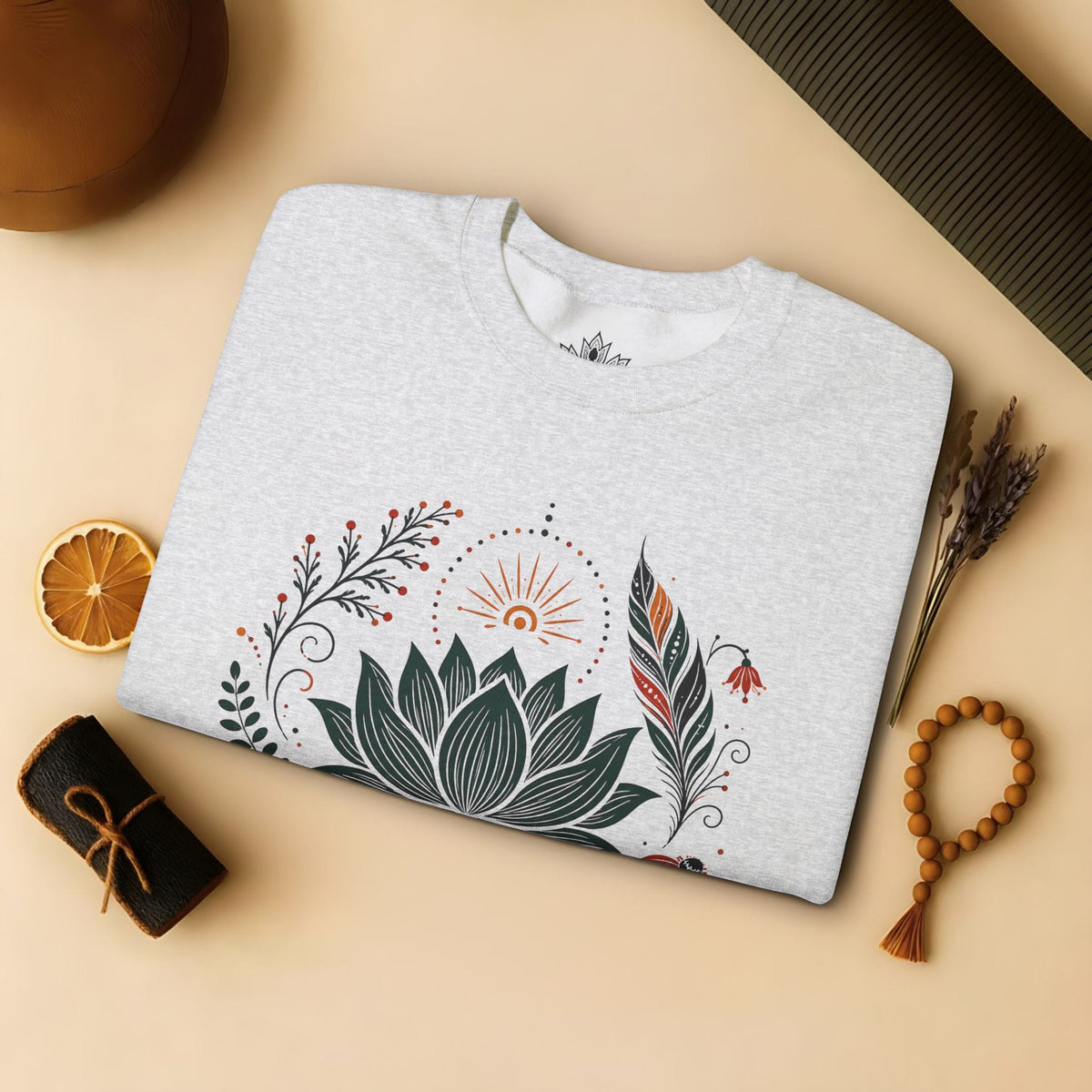Printify Sweatshirt Boho Lotus & Feathers Sweatshirt Boho Lotus & Feathers Sweatshirt