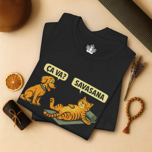 Ça Va French Savasana – Funny Cat Yoga Tee