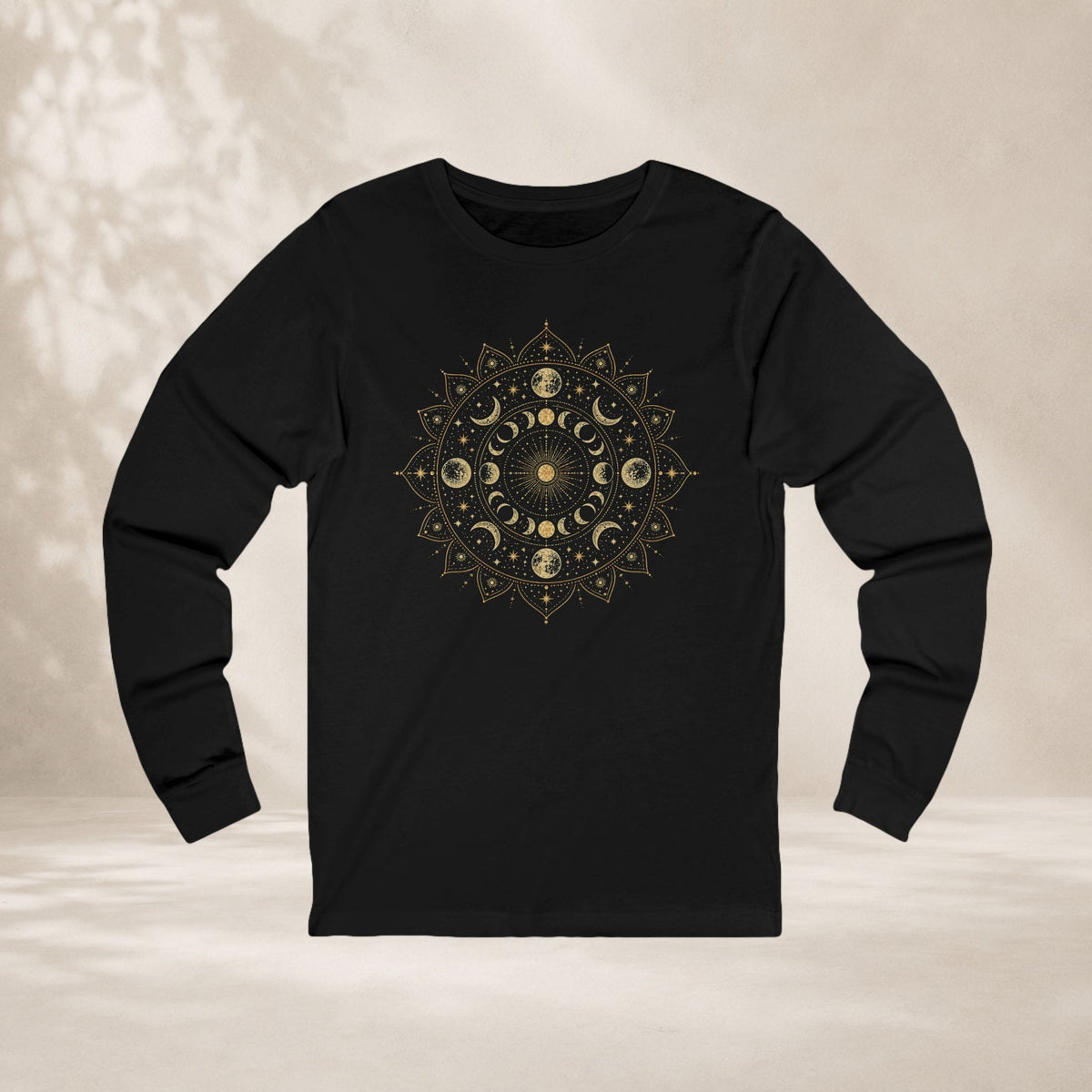Printify Long-sleeve Moon Mandala Long Sleeve Tee Moon Mandala Long Sleeve Tee