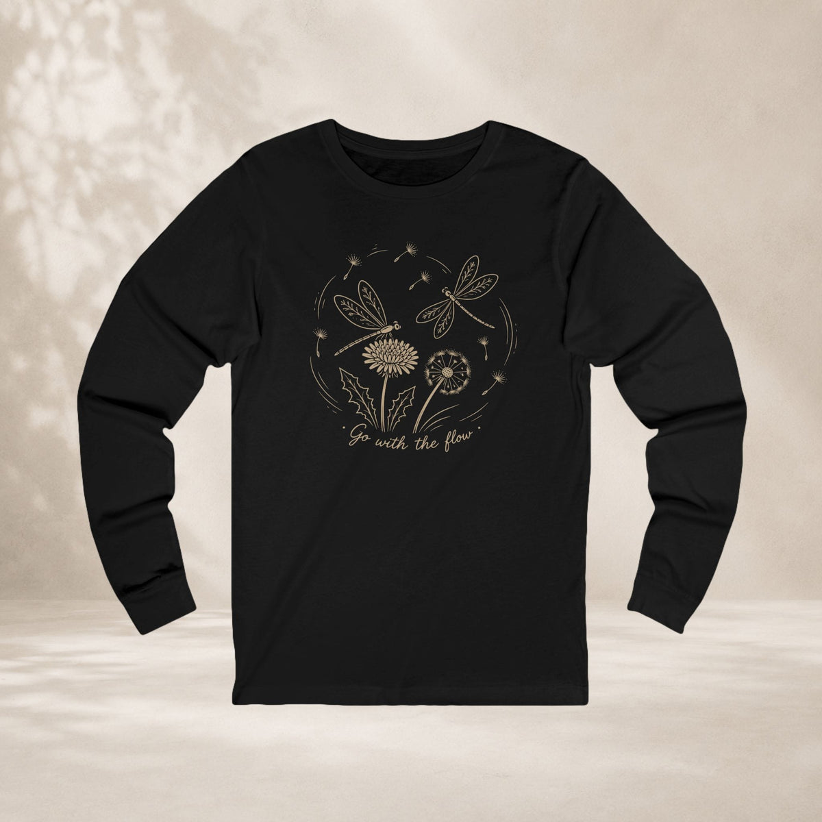 Printify Long-sleeve Dragonflies Go With The Flow Long Sleeve Tee Dragonflies Go With The Flow Long Sleeve Tee