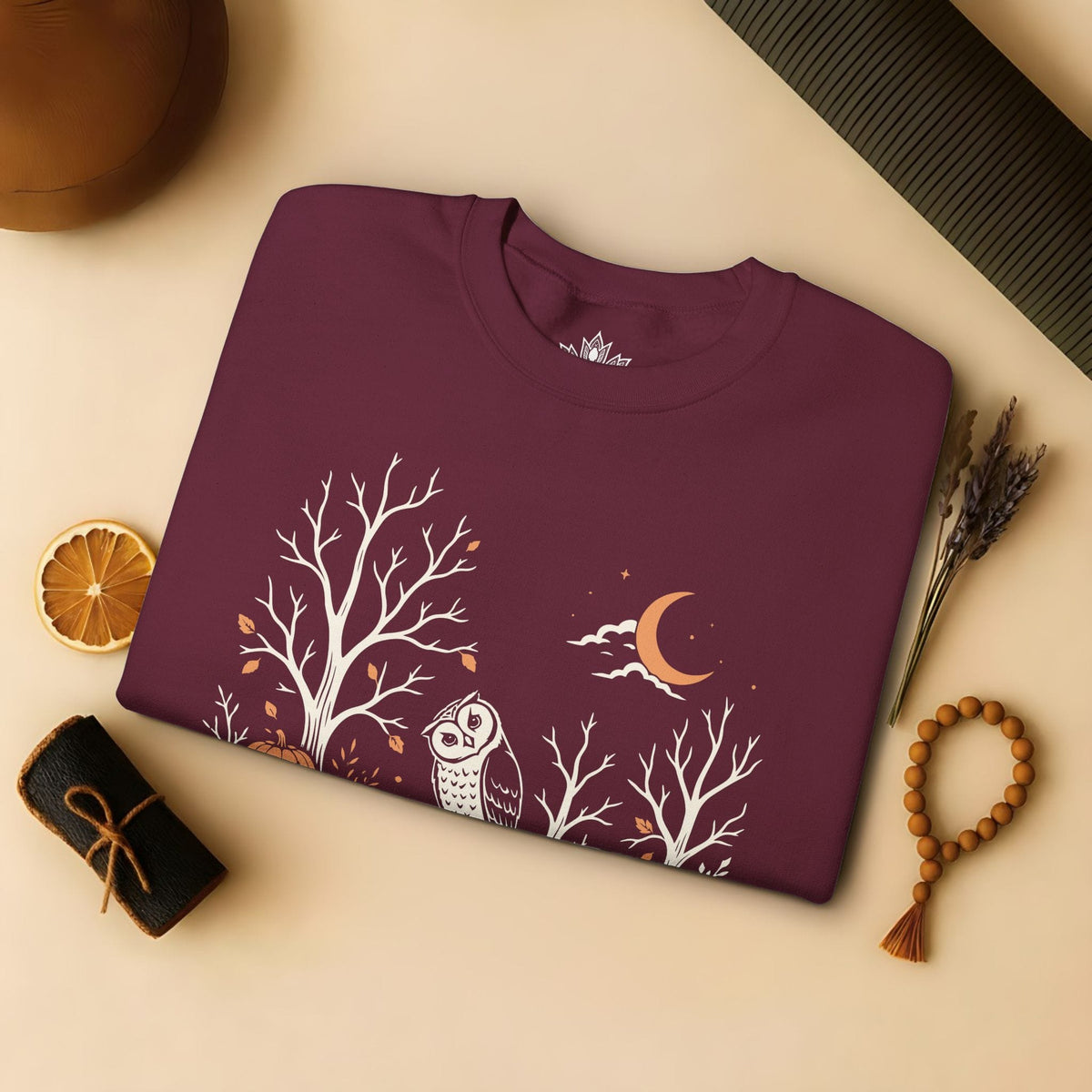 Printify Sweatshirt Namaste Forest Owl Halloween Edition Sweatshirt Namaste Forest Owl Halloween Edition Sweatshirt