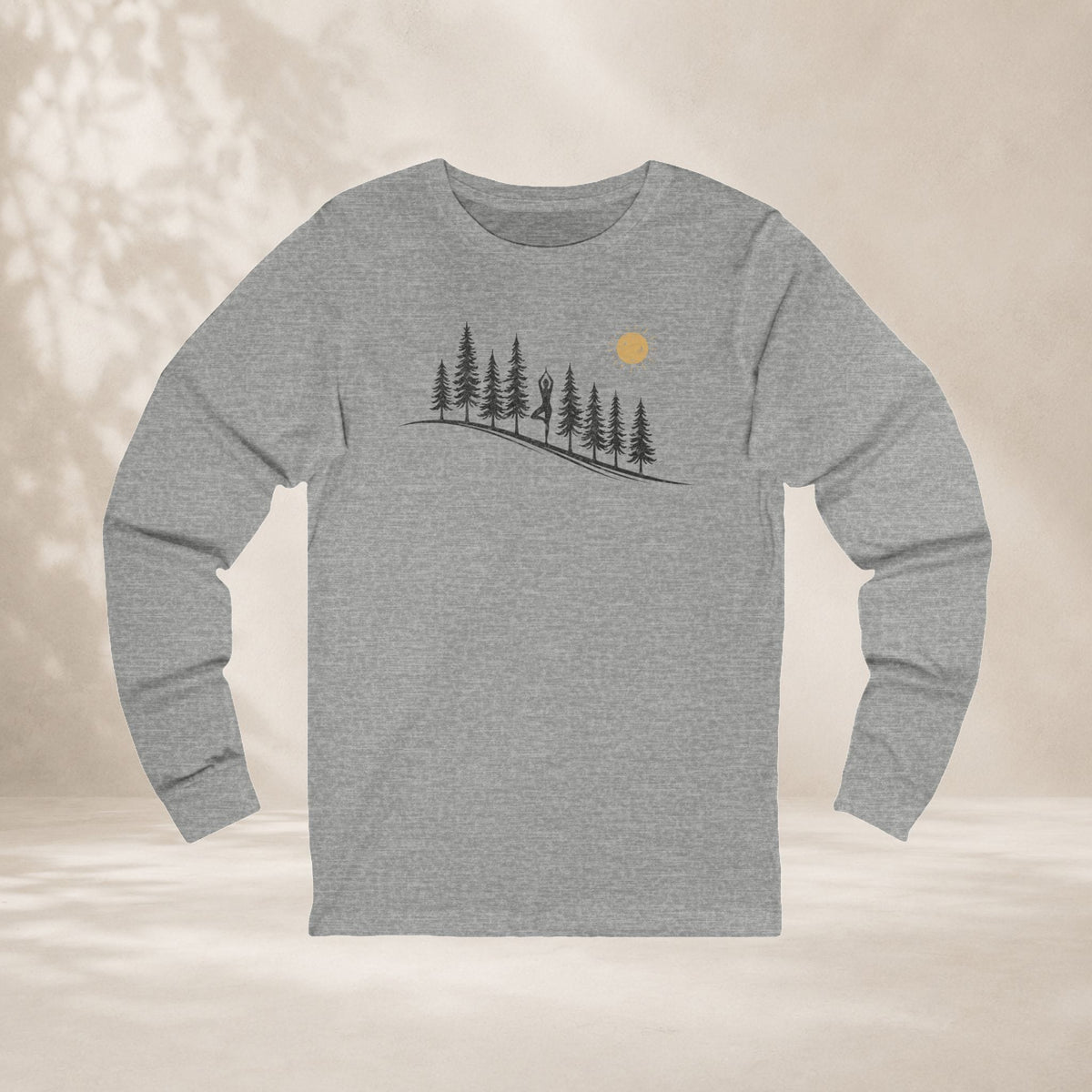 Printify Long-sleeve Forest Tree Pose Long Sleeve Tee Forest Tree Pose Long Sleeve Tee