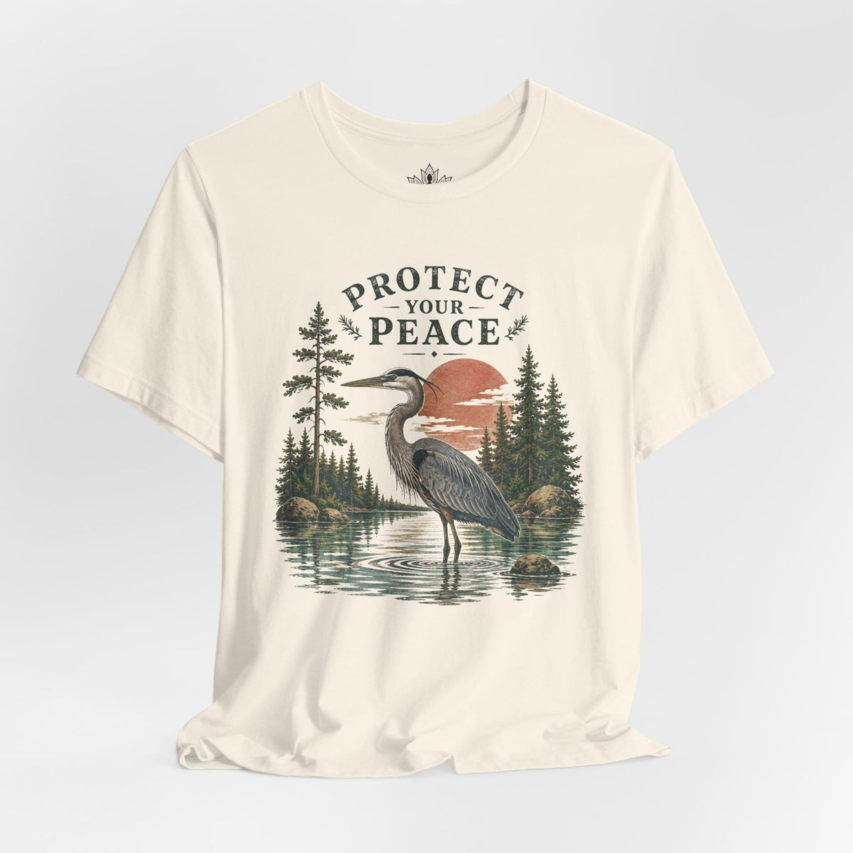 Printify T-Shirt Protect Your Peace Retro Great Blue Heron Tee Protect Your Peace Retro Great Blue Heron Tee