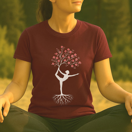 Cherry Blossom Rooted – Yoga Tree Pose Tee