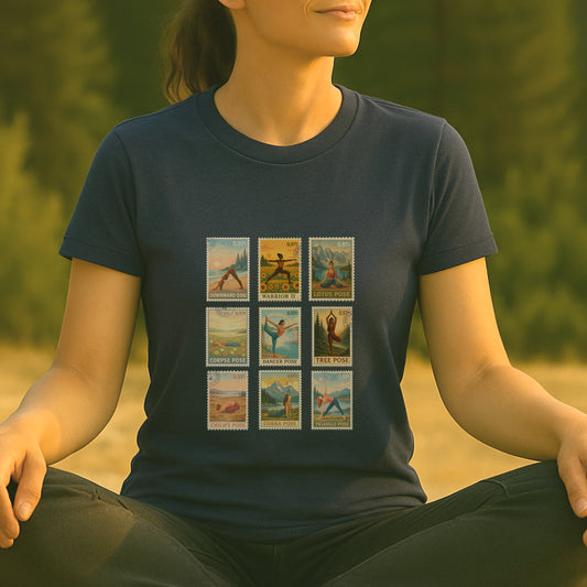 Yoga Postage Poses – Vintage Stamp Tee