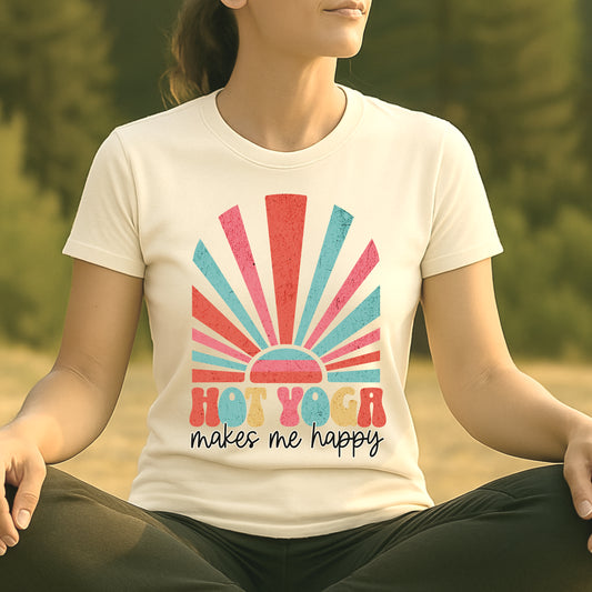 Hot Yoga Sunrise – Retro Sunset Happiness Tee