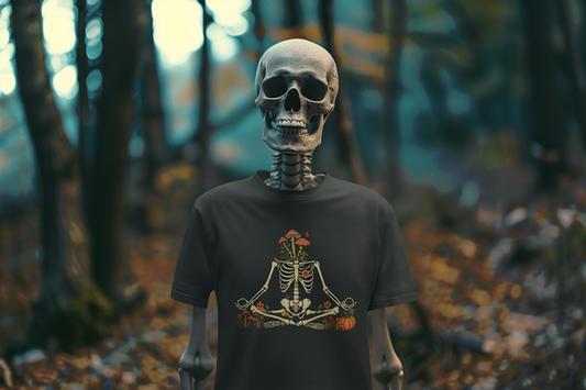 Skeleton Meditation – Halloween Mushroom Men Tee