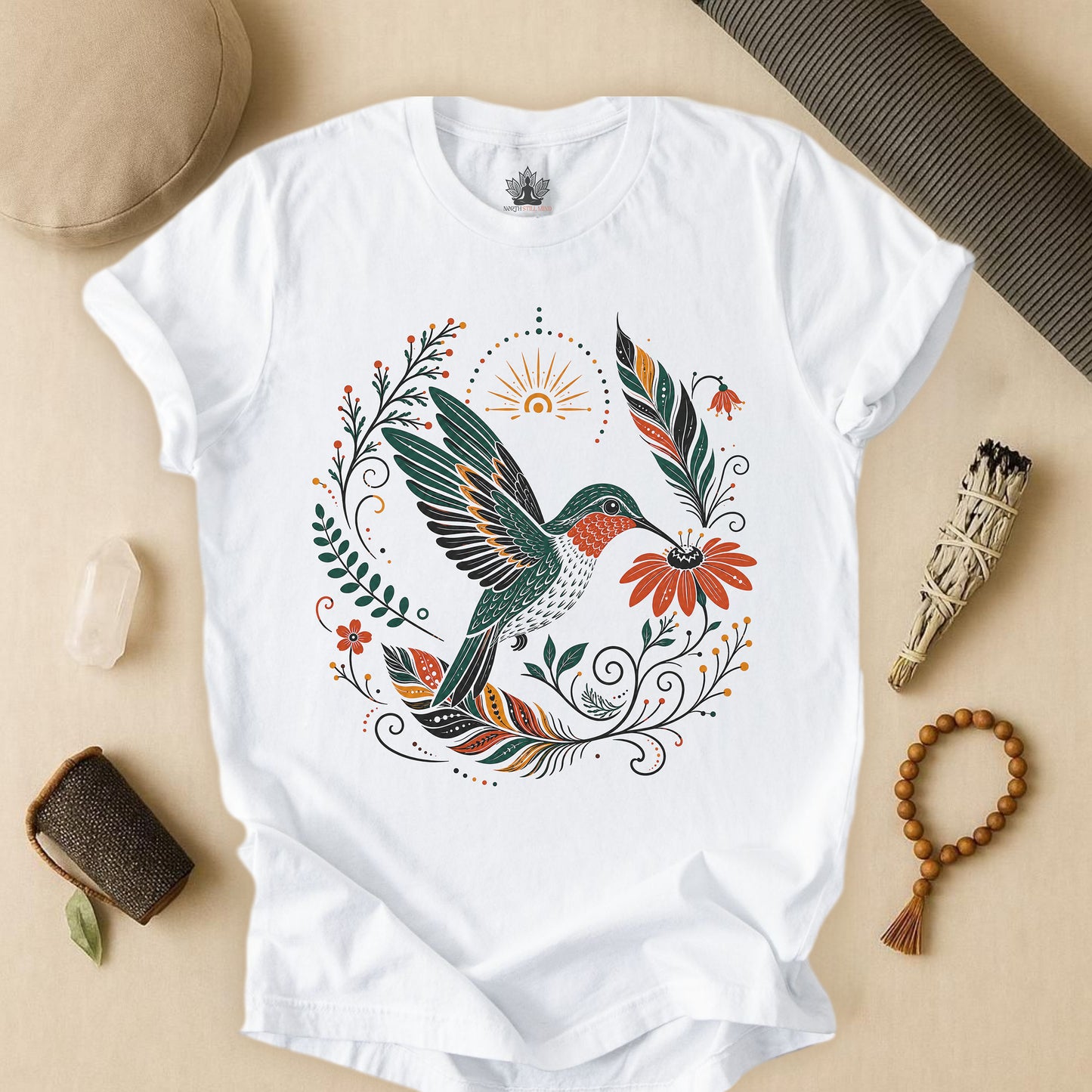 Boho Hummingbird & Feathers Tee