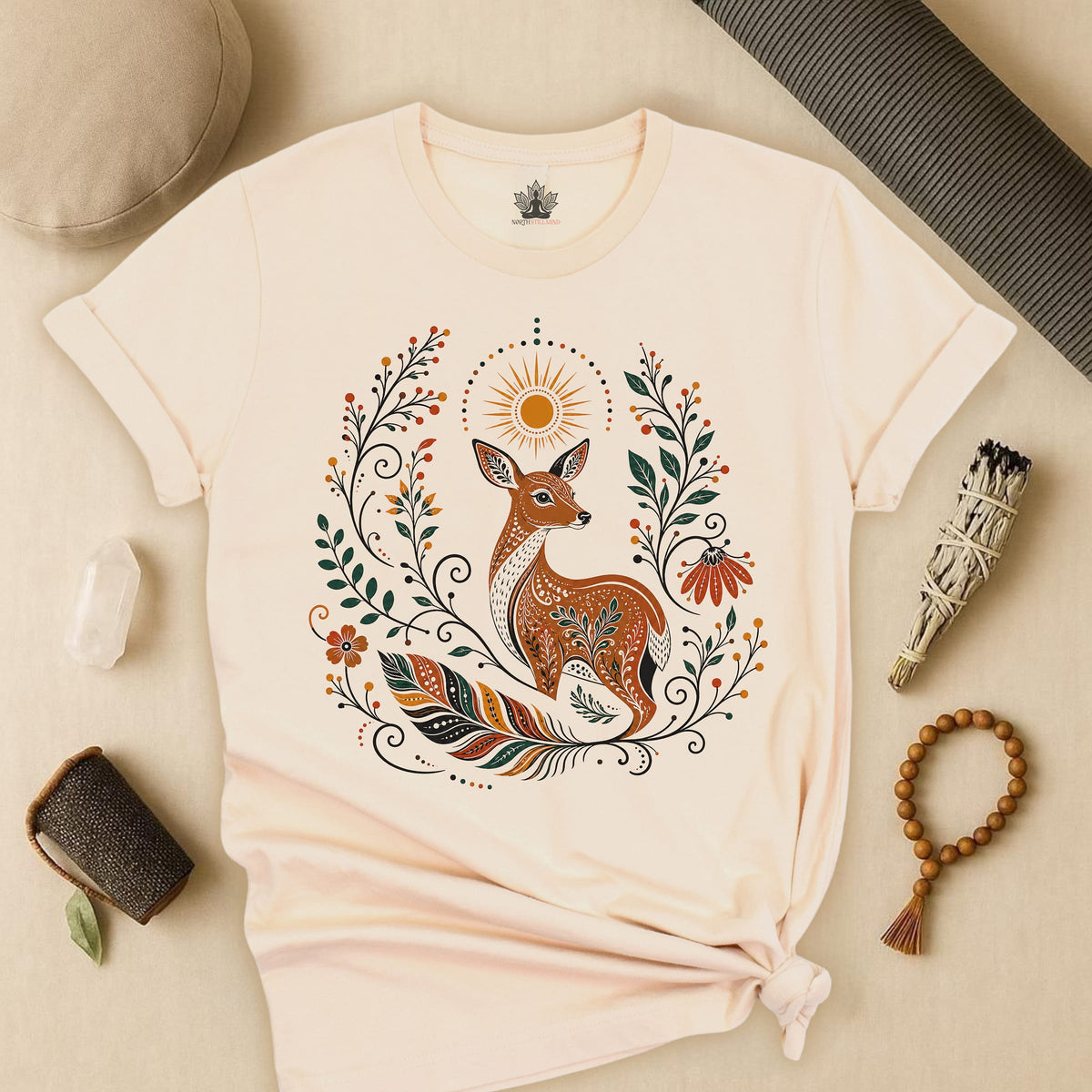 Printify T-Shirt Boho Deer & Feathers Tee Boho Deer & Feathers Tee