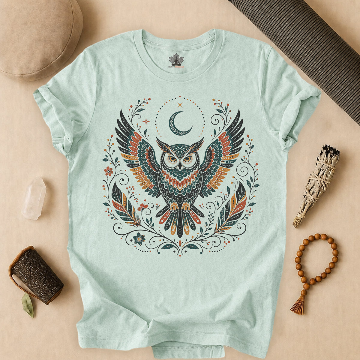 Boho Owl & Feathers Tee