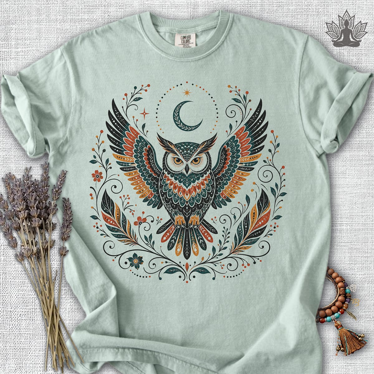 Printify T-Shirt Boho Owl & Feathers Comfort Colors® Tee Boho Owl & Feathers Comfort Colors® Tee