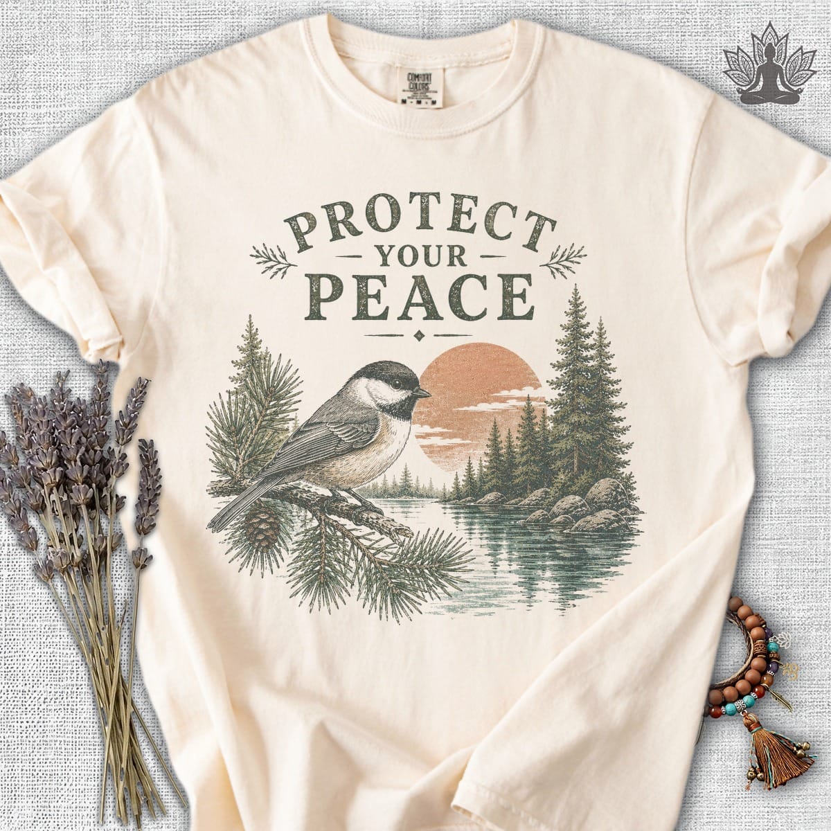 Printify T-Shirt Protect Your Peace Retro Chickadee Comfort Colors® Tee Protect Your Peace Retro Chickadee Comfort Colors® Tee