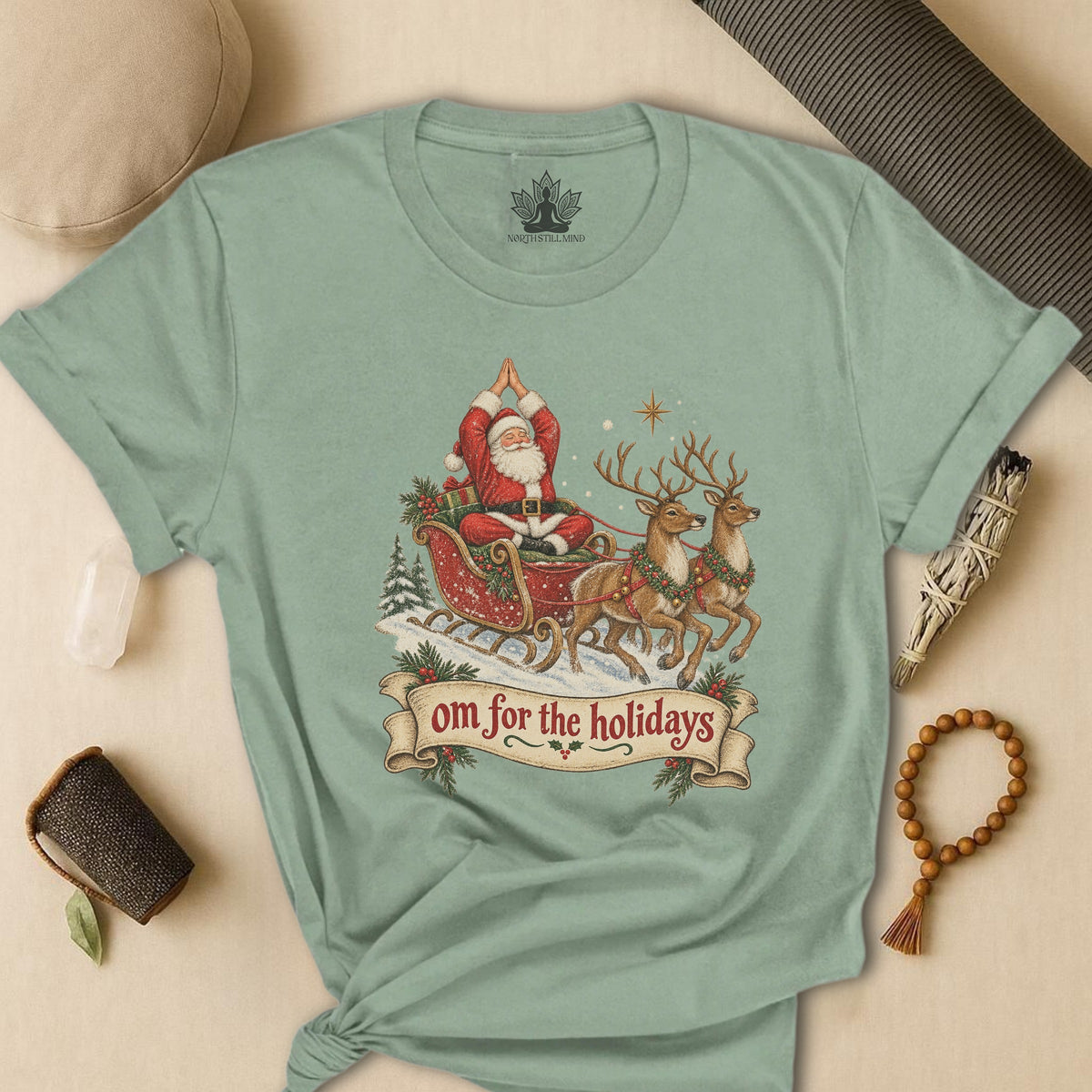Om For The Holidays Santa Tee