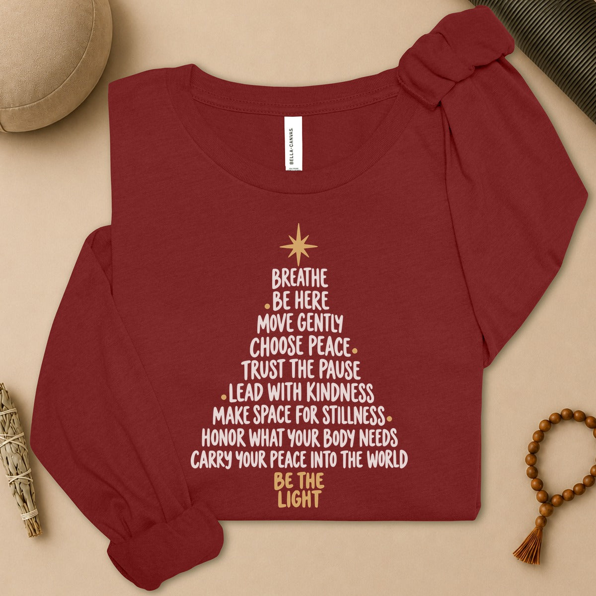 Be The Light Mindfulness Christmas Long Sleeve Tee