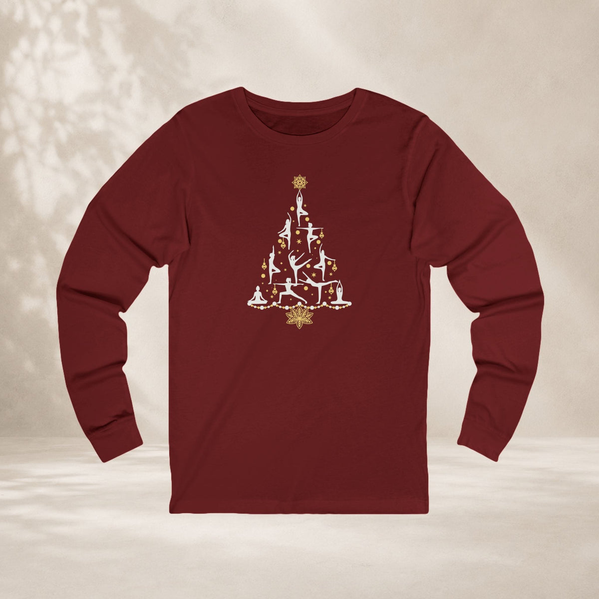 Printify Long-sleeve Yoga Poses Christmas Tree Long Sleeve Tee Yoga Poses Christmas Tree Long Sleeve Tee