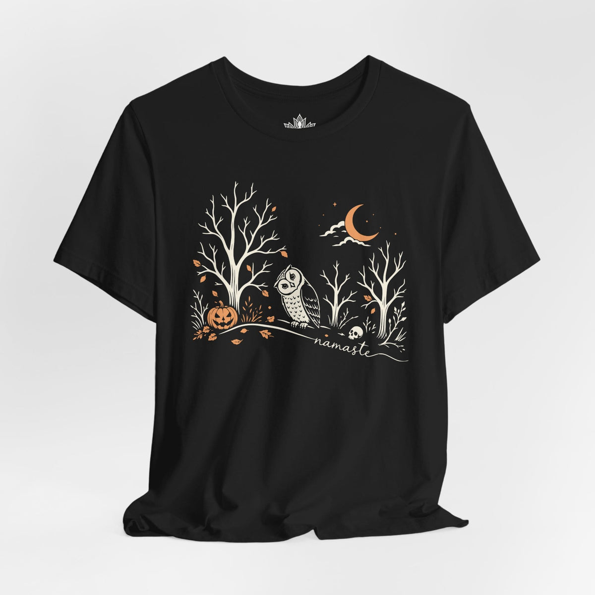 Printify T-Shirt Namaste Forest Owl Halloween Edition Tee Namaste Forest Owl Halloween Edition Tee