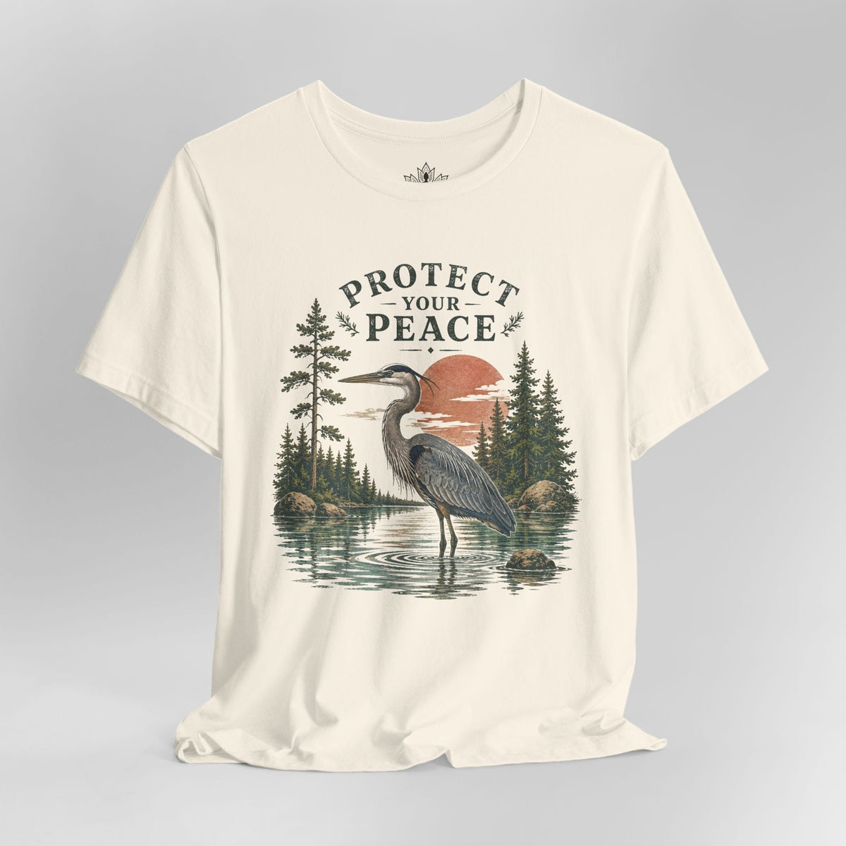 Printify T-Shirt Protect Your Peace Retro Great Blue Heron Men Tee Protect Your Peace Retro Great Blue Heron Men Tee