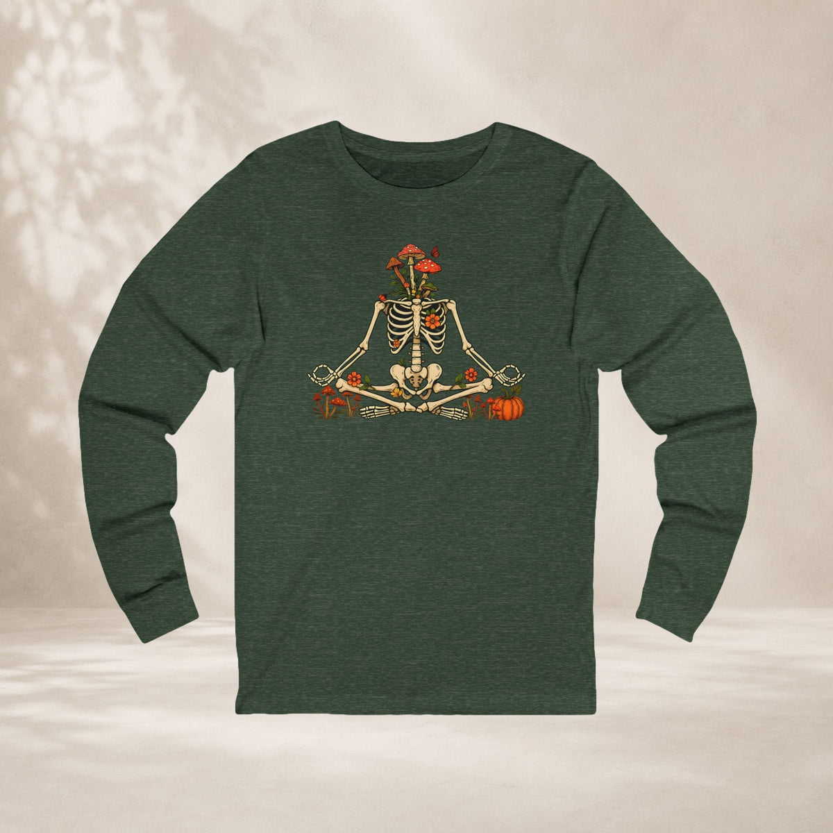 Printify Long-sleeve Skeleton Meditation Long Sleeve Tee Skeleton Meditation Long Sleeve Tee