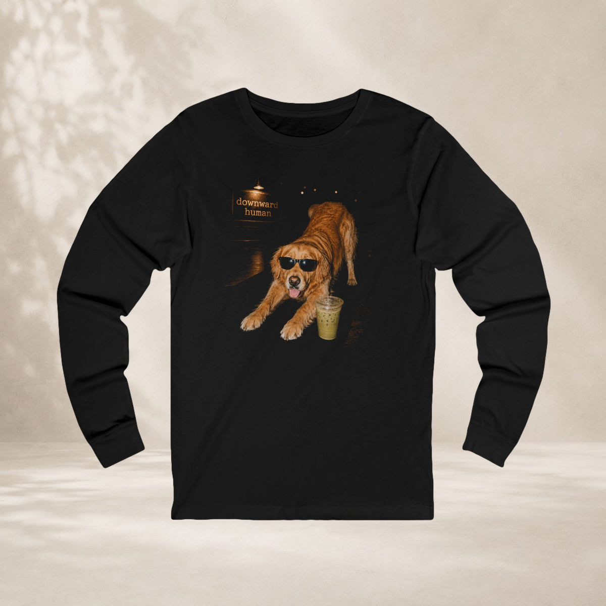 Printify Long-sleeve Downward Human Dog With Swag Long Sleeve Tee Downward Human Dog With Swag Long Sleeve Tee