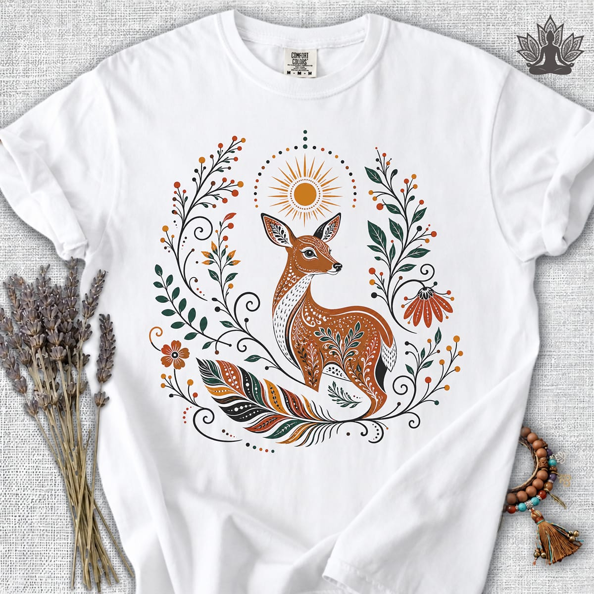 Printify T-Shirt Boho Deer & Feathers Comfort Colors® Tee Boho Deer & Feathers Comfort Colors® Tee