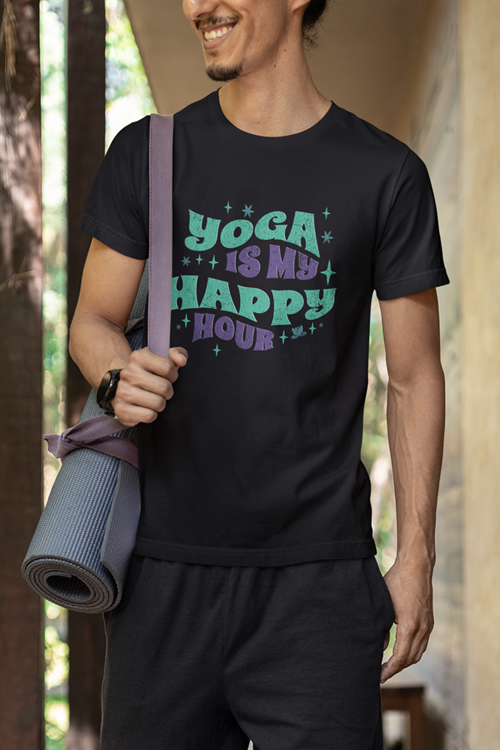 Yoga Is My Happy Hour – Retro Groovy Men Tee