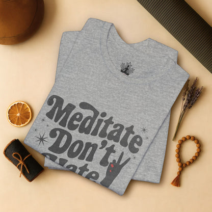 Meditate Don’t Hate – Retro Peace Yoga Tee