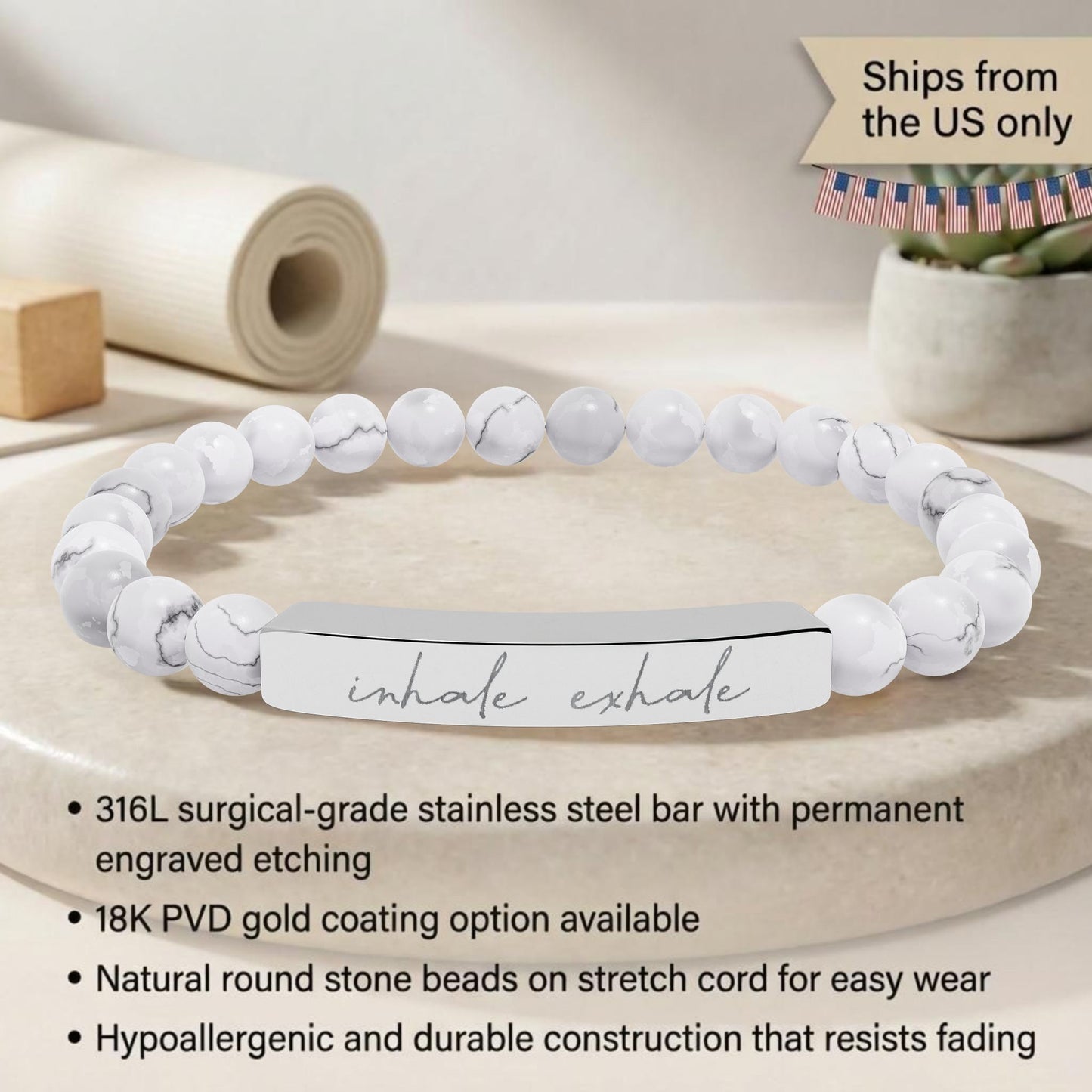 Inhale Exhale - Natural Stone Bead Energy Bracelet
