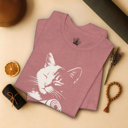 Zen Cat Shadow Art – Monochrome Yoga Graphic Tee