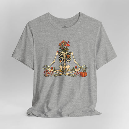 Skeleton Meditation – Halloween Mushroom Tee