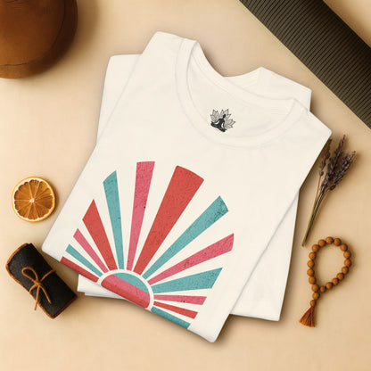Hot Yoga Makes Me Happy – Retro Sunset Tee
