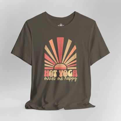 Hot Yoga Makes Me Happy – Retro Sunset Tee