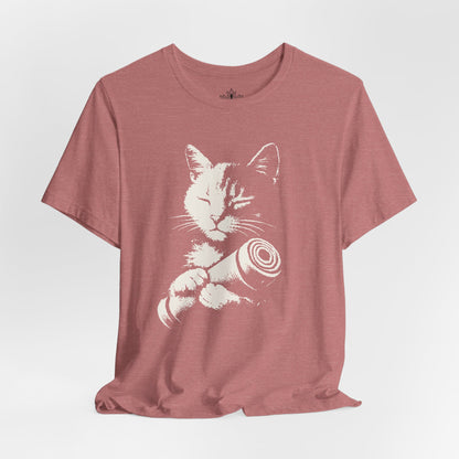 Zen Cat Shadow Art – Monochrome Yoga Graphic Tee