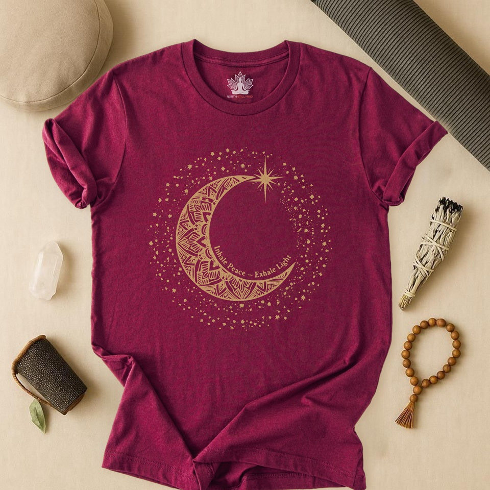 Inhale Peace Exhale Light - Mandala Moon Tee