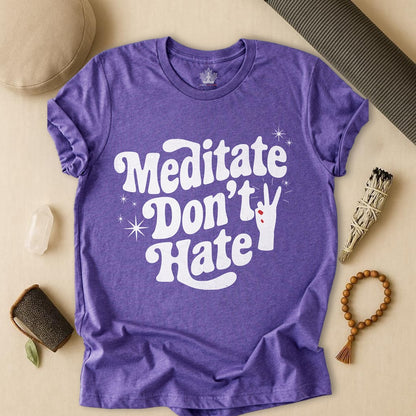 Meditate Don’t Hate – Retro Peace Yoga Tee