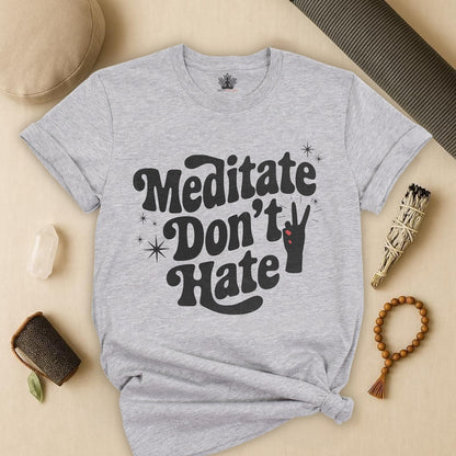 Meditate Don’t Hate – Retro Peace Yoga Tee