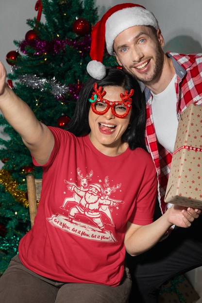 Let It Flow Santa Reindeers Warrior Pose – Christmas Funny Yoga Tee