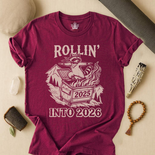 Rolling Into 2026 – Yoga Warrior Raccoon Tee