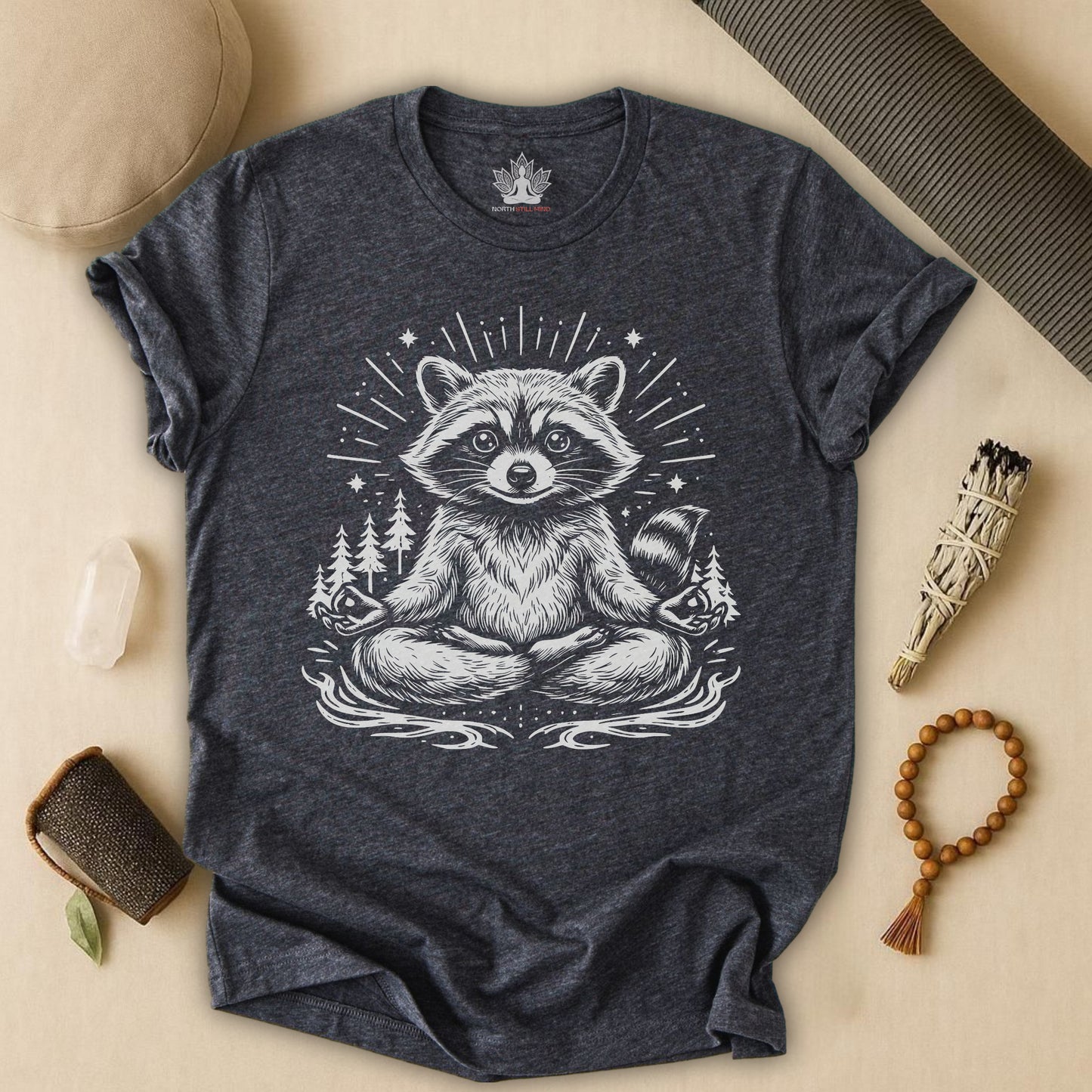 Cute Meditating Raccoon – Animal Spirit Tee