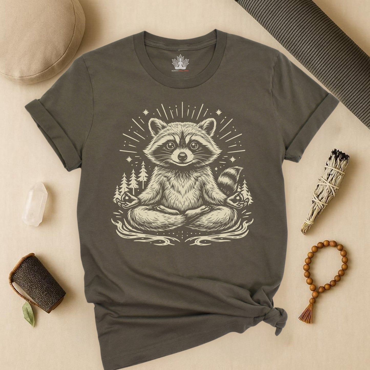 Cute Meditating Raccoon – Animal Spirit Tee