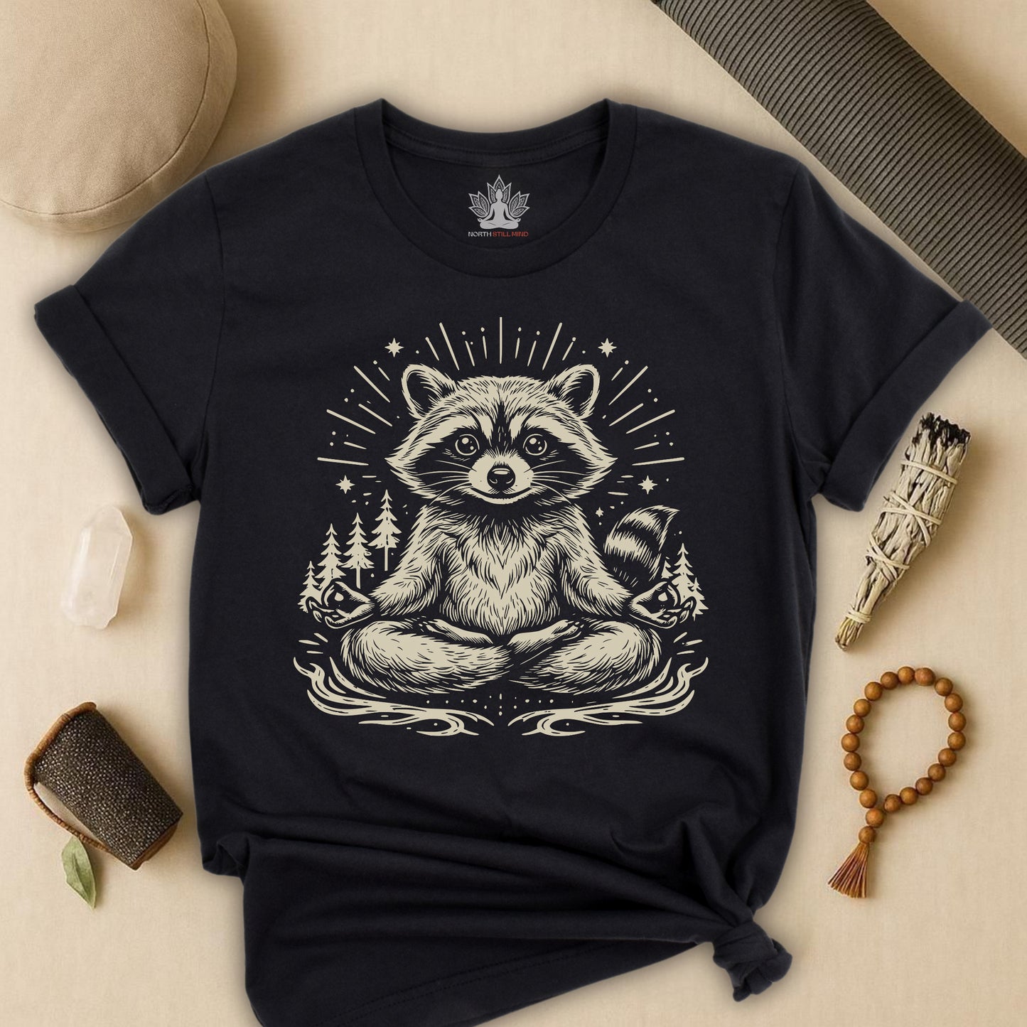 Cute Meditating Raccoon – Animal Spirit Tee