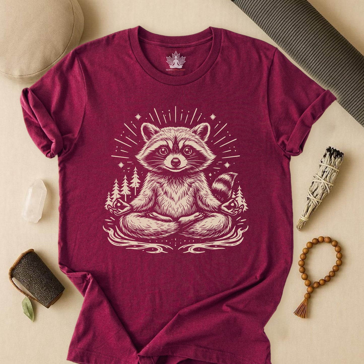 Cute Meditating Raccoon – Animal Spirit Tee