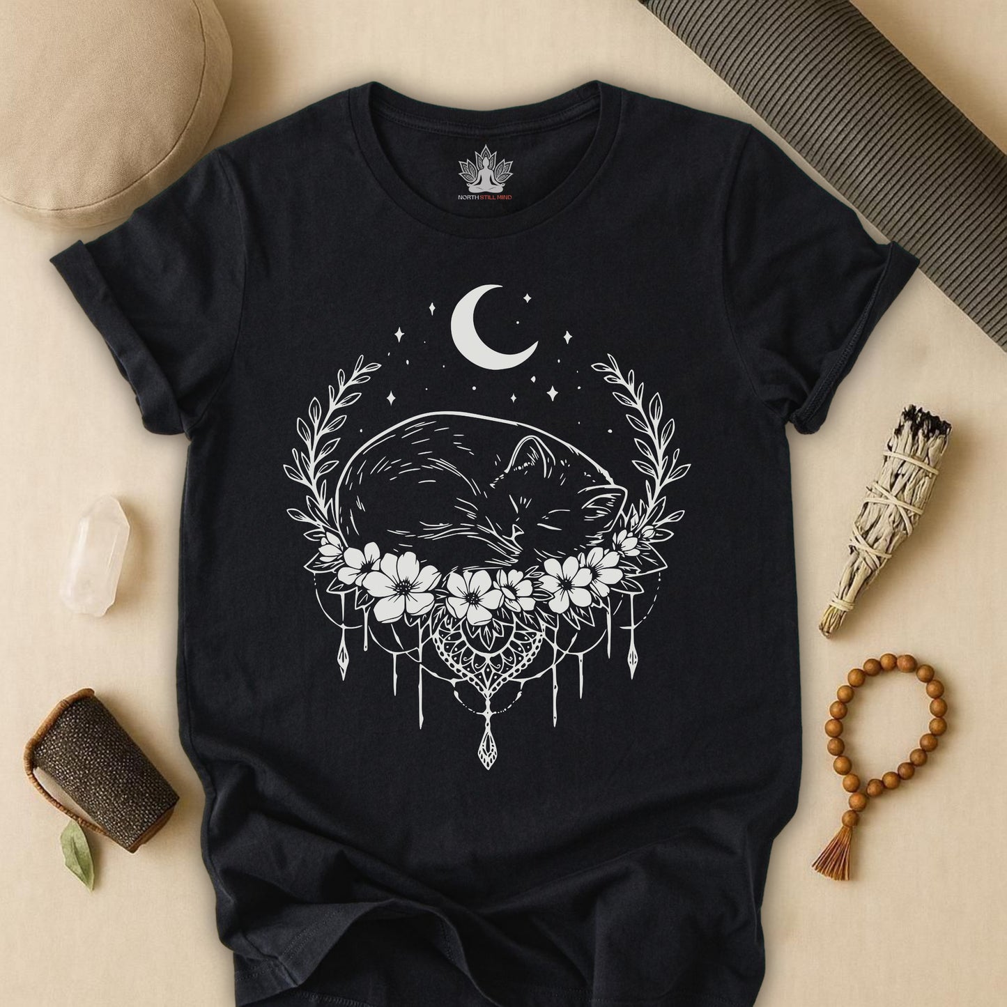 Sleeping Cat -  Moon Meditation Yoga Tee