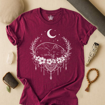 Sleeping Cat -  Moon Meditation Yoga Tee