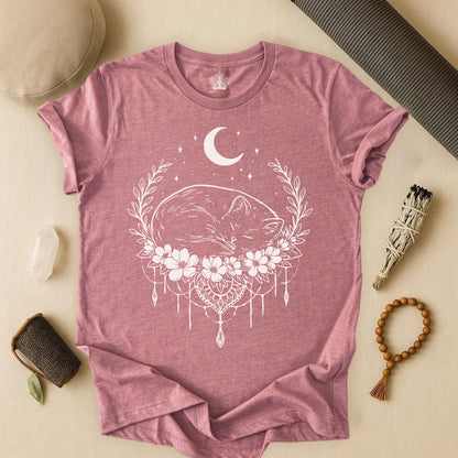 Sleeping Cat -  Moon Meditation Yoga Tee