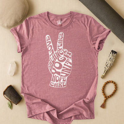 Peace Hand – Retro Word Art Tee