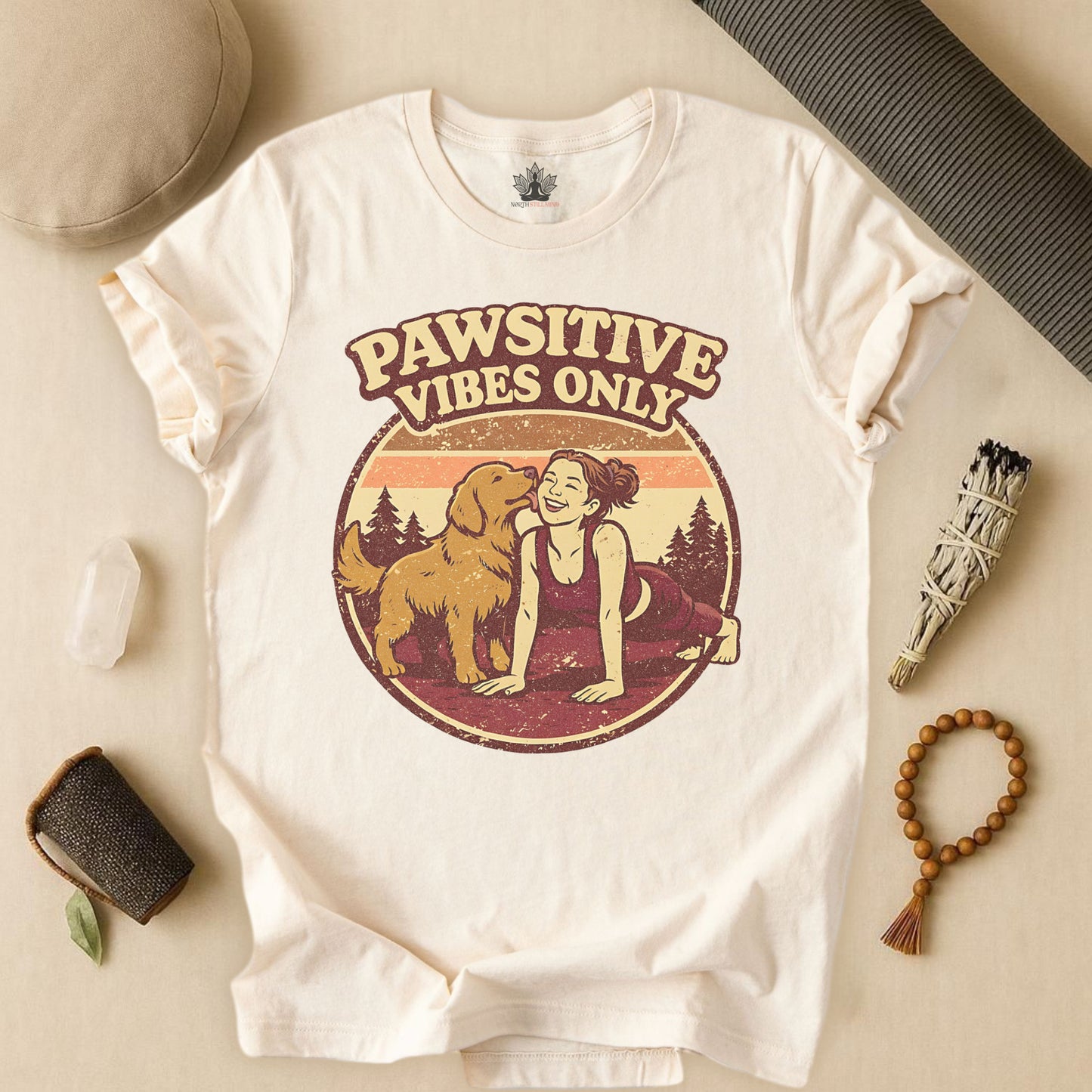 Retro Yogini & Happy Golden Retriever Tee