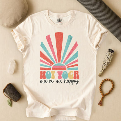 Hot Yoga Makes Me Happy – Retro Sunset Tee