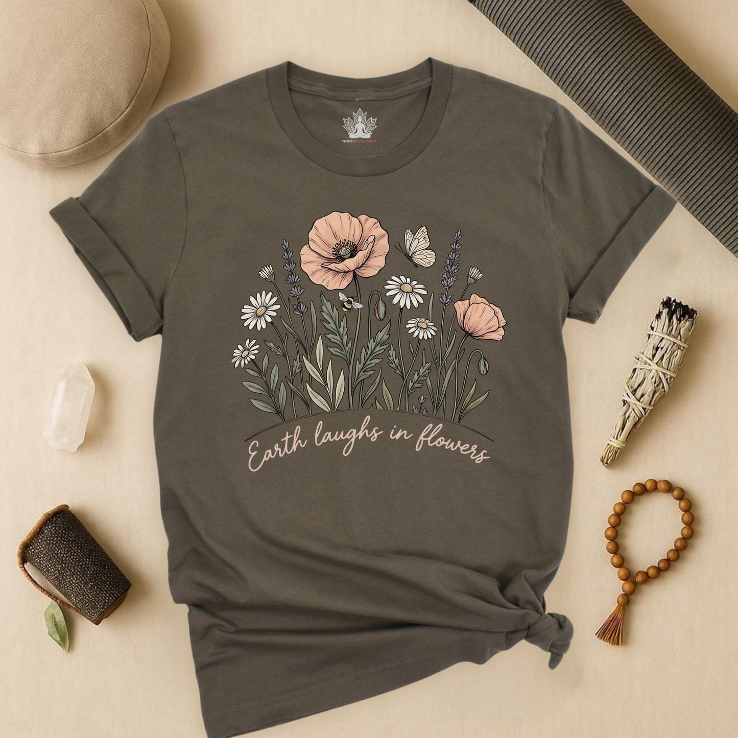 Earth Laughs in Flowers – Mindful Floral Quote Tee