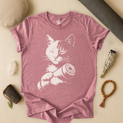 Zen Cat Shadow Art – Monochrome Yoga Graphic Tee